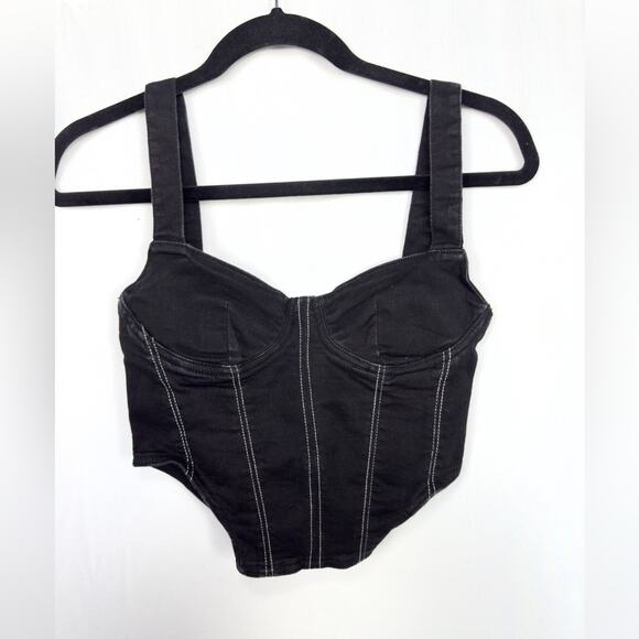 Zara Black Denim Corset Cotton Blend Size Small - Picture 4 of 10